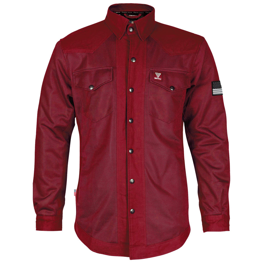 Protective Summer Mesh Shirt - Red Maroon Solid with Pads